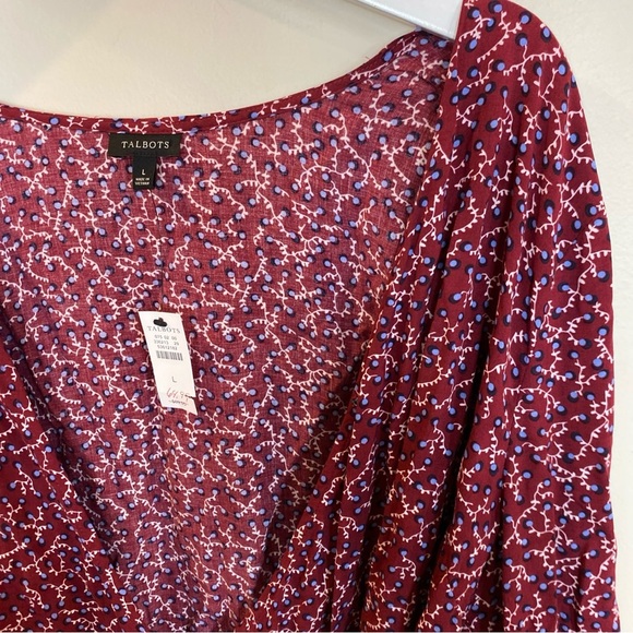 Talbots NWT Crossover Blouse Maroon Tie Waist Size Large - Picture 2 of 7